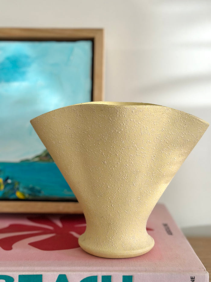 Pastel Yellow Wave Vase - Vintage