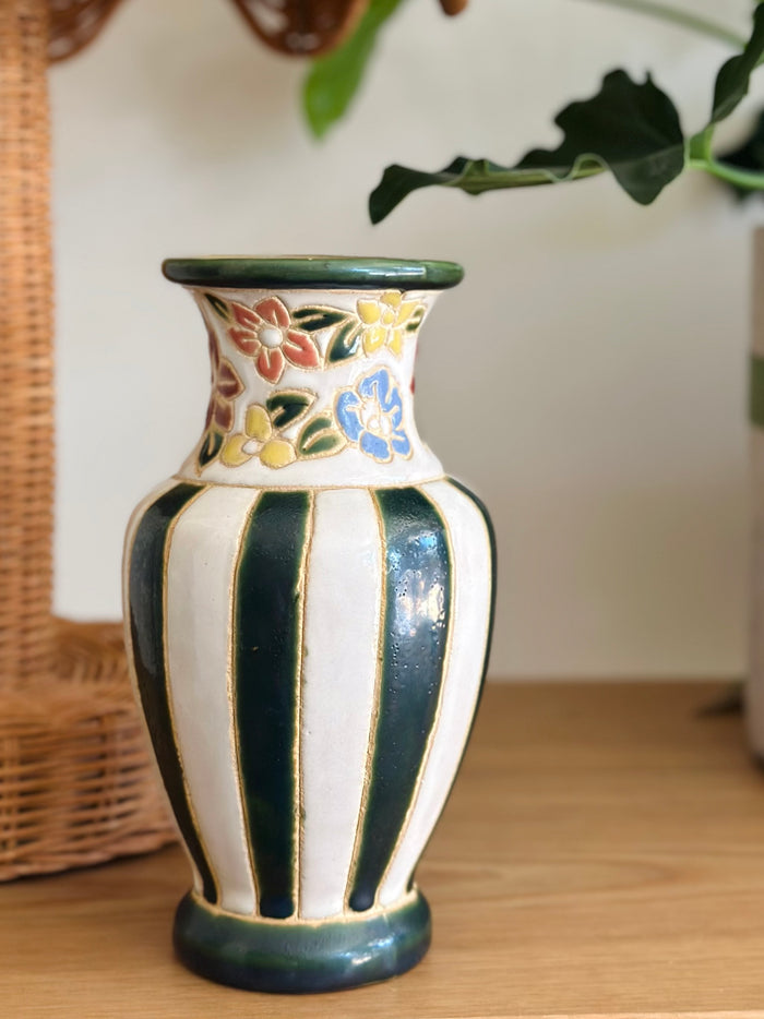 Stripe/Floral Vase - Vintage