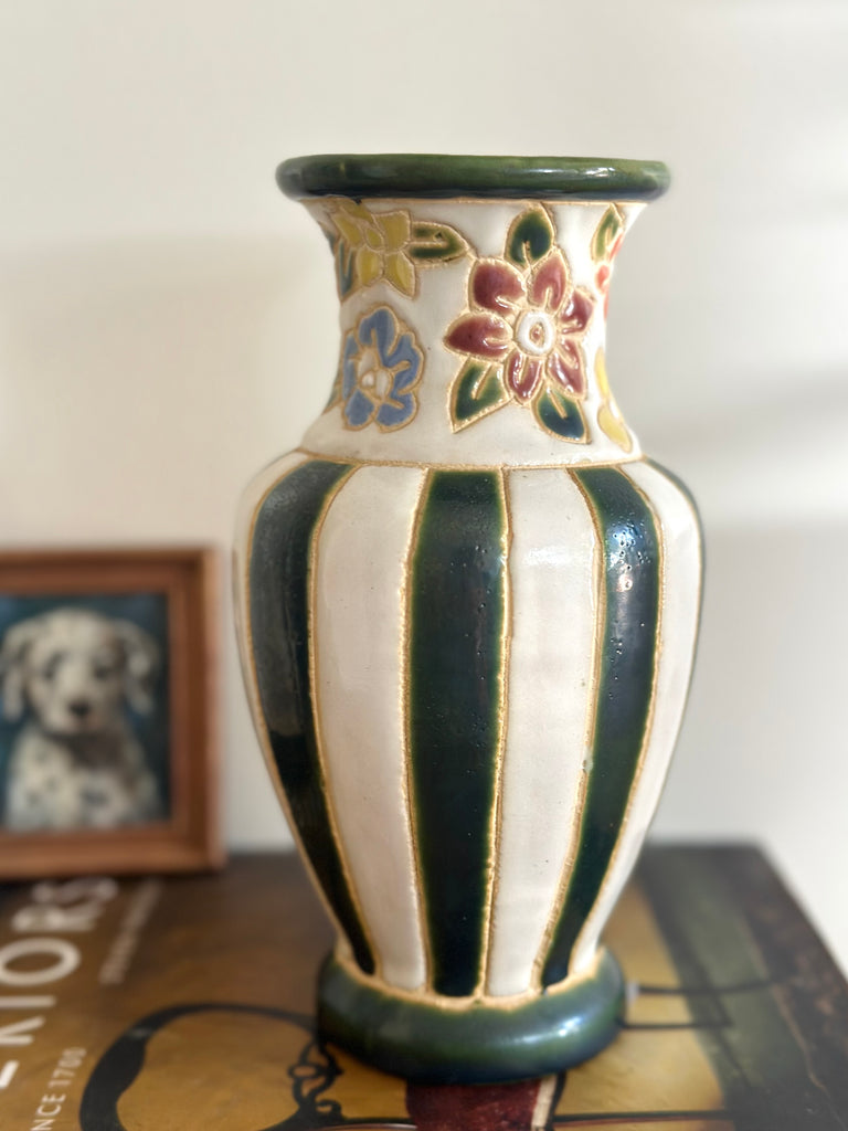 Stripe/Floral Vase - Vintage