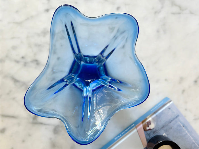Blue 1950s Art Glass Large Dish - Vintage