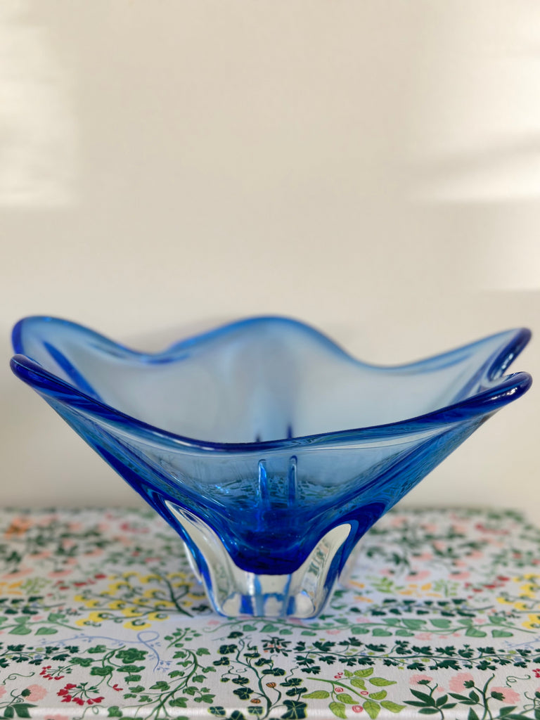 Blue 1950s Art Glass Large Dish - Vintage