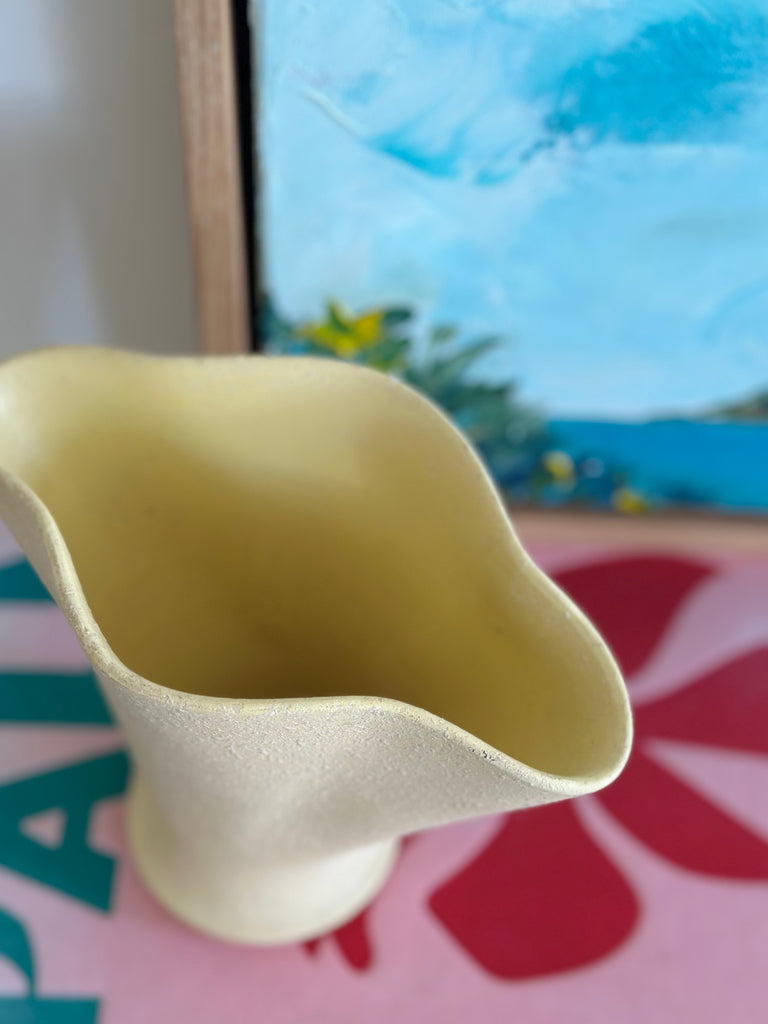 Pastel Yellow Wave Vase - Vintage