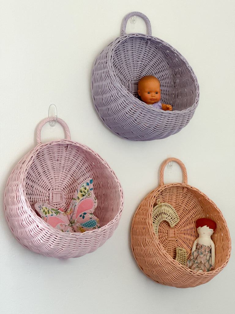 Wall Basket - Natural, White, Sage, Pale Pink, Baby Blue, Lavender & Peach