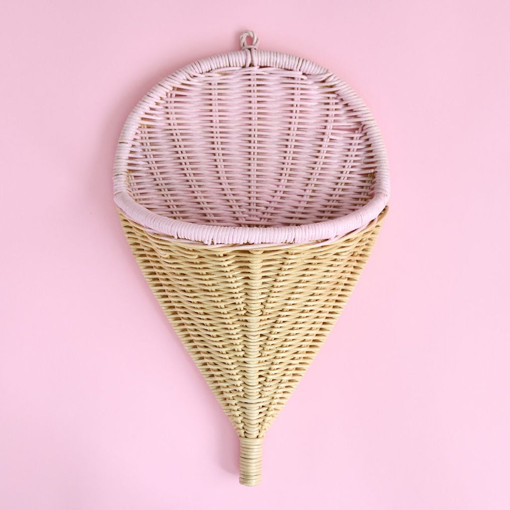 Ice Cream Wall Basket - Natural, Sage & Pale Pink