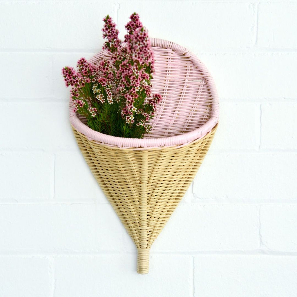 Ice Cream Wall Basket - Natural, Sage & Pale Pink