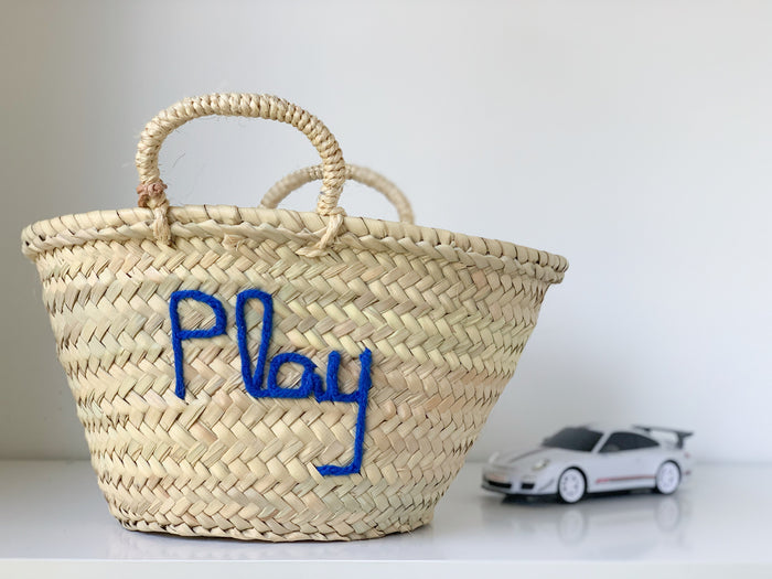 ‘Play’ Basket (Small) - Royal Blue Embroidery - Pretty Snippets Kids Toys & Accessories